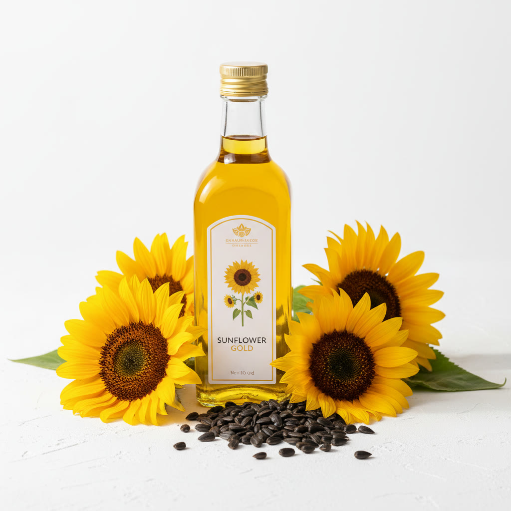 Refined and crude sunflower oil bottles from Kazakhstan for food manufacturing